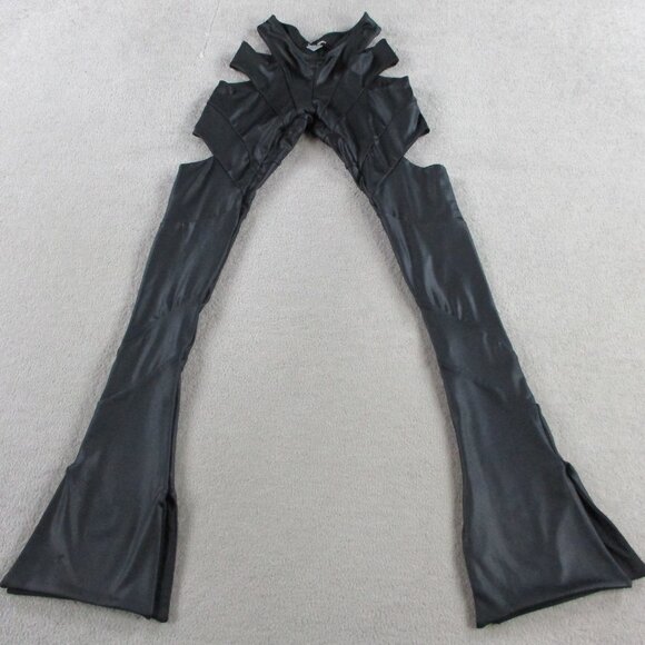 Lips + Honey Flare Pants Womens XS Bia Cut Out Faux Leather Black Slit Hem - Picture 2 of 10